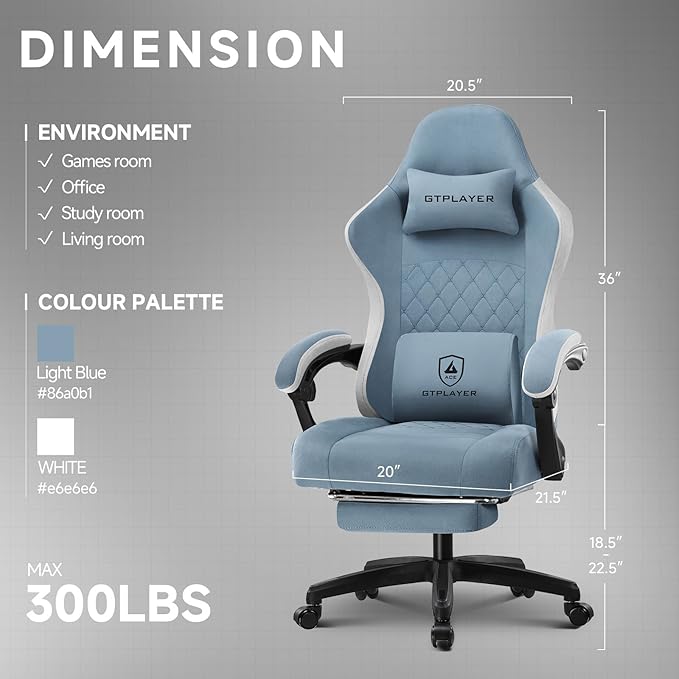 GTPLAYER Gaming Chair Computer Office Chair with Pocket Spring Cushion Linkage Armrests and Footrest High Back Ergonomic Computer Chair with Lumbar Support Task Chair with Footrest