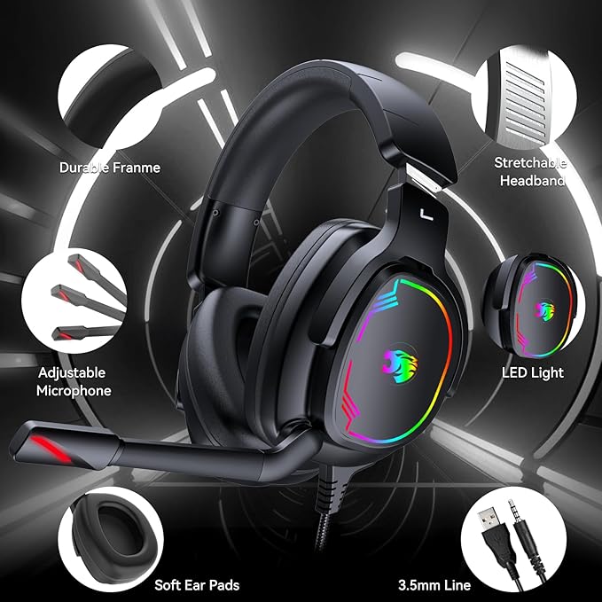 Gaming Headset for PC/PS4/PS5/Xbox One/Switch Stereo Surround Sound Gaming Headphones with Noise Canceling Flexible Mic Computer Headset with 3.5mm Jack(Black)