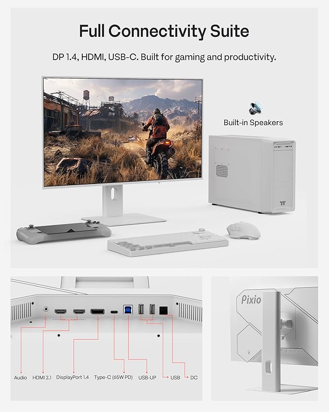 Pixio PX277 OLED Max V2 White 27 inch 240Hz Refresh Rate QHD Wide 1440p Resolution WOLED Display 0.03ms GTG Response Time Adaptive Sync KVM Switch Gaming Monitor