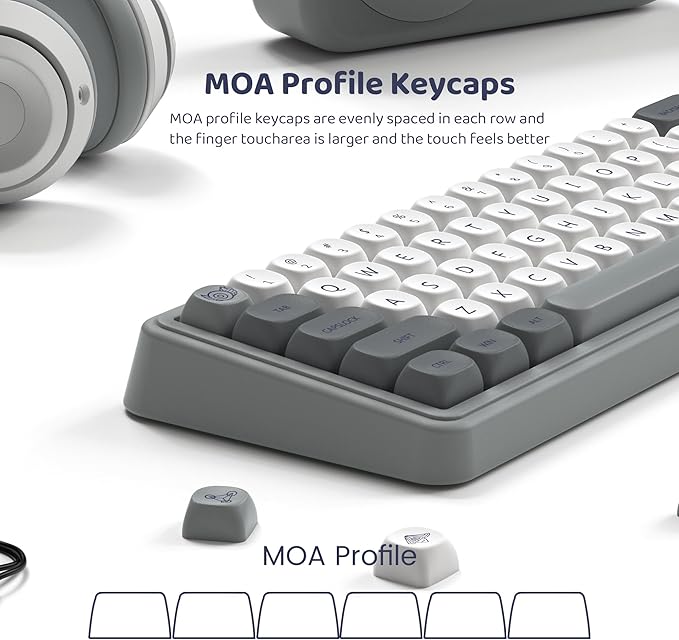 dagaladoo PBT Keyboard keycaps Japanese Style White/Grey MOA Keycap Set Dye-SublimationRetro Custom Replacement Key caps for 100% 75% 65% 60% mx TKL US Layout Mechanical Keyboard