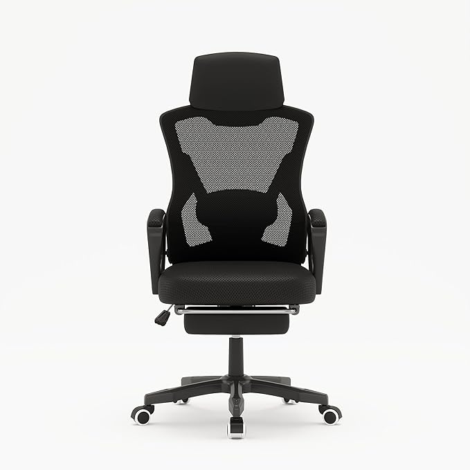 Gaming Chair Ergonomic Office Recliner with Lumbar Support High Back and Height Adjustable Computer Desk Chair with Mesh Back and 360° Swivel for Teens and Adults (Black)