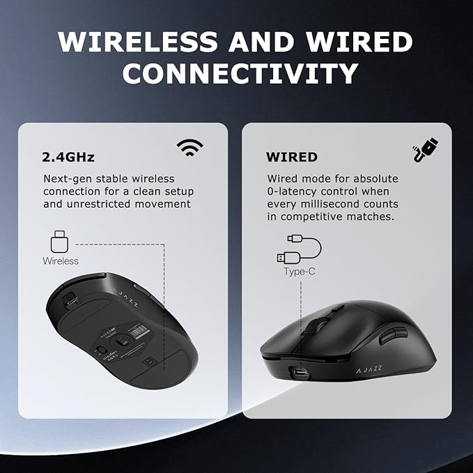 FIRSTBLOOD ONLY GAME. AJ199 Wireless Gaming Mouse PAW3395 Sensor 26000 DPI 60g Ultra-Lightweight Stable No-Dropout Connection 80M Clicks for FPS/MOBA &amp Long Sessions(Black)