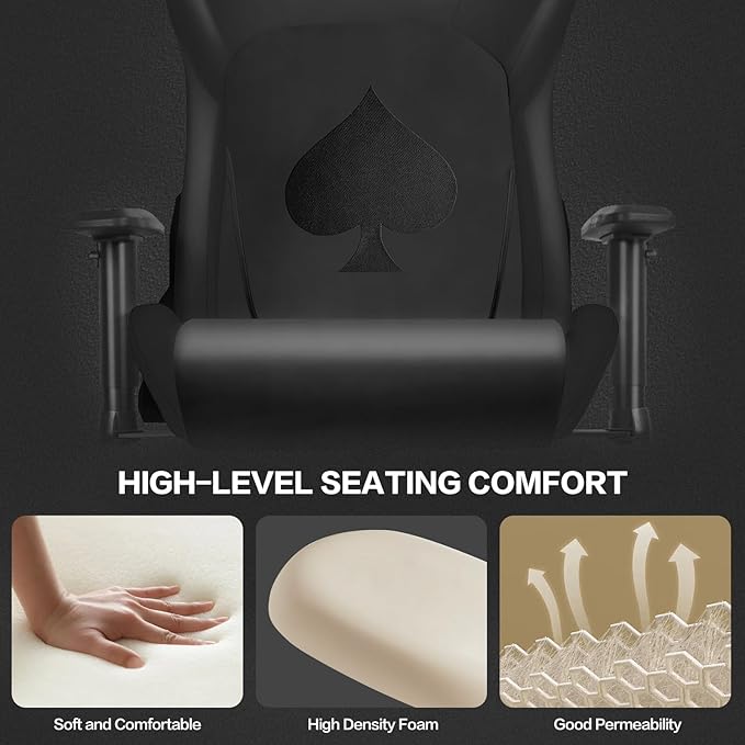 Ergonomic Video Poker Gaming Chair Recliner with Texas Hold'em Sign Swivel Chair with Poker Logo Lumbar Support Headrest Height Adjustable for Study Home Office Black Poker 5