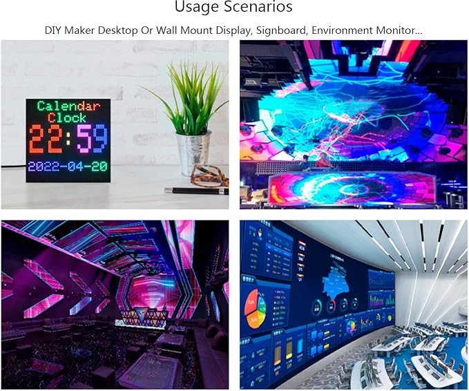 RGB Full-Color LED Matrix Panel 64×64 Pixels 2.5mm Pitch 4096 Individual RGB LEDs Adjustable Brightness Support Raspberry Pi/Raspberry Pi Pico/ESP32/Ardu Display Text Colorful Image/Animation