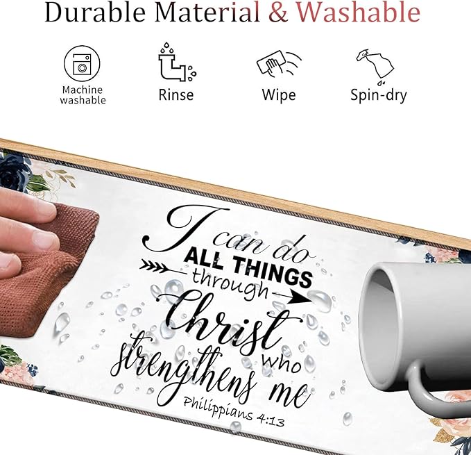 4 in 1 Mouse Pad Combo Large Gaming Mouse Pad + Keyboard Wrist Support + Mouse Wrist Rest + Coaster Table Pad with Stitched Edge Memory Foam Ergonomic Wrist Pad Set Bible Phil 4-13 Floral