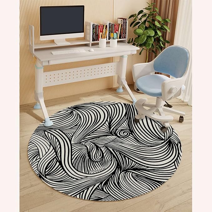 Black White PU Leather Computer Gaming Rolling Chair Mat Abstract Geometrical Modern Zebra Heavy Duty Floor Mats for Computer Desk Easy Glide for Chairs Zebra Print Diameter 55 in