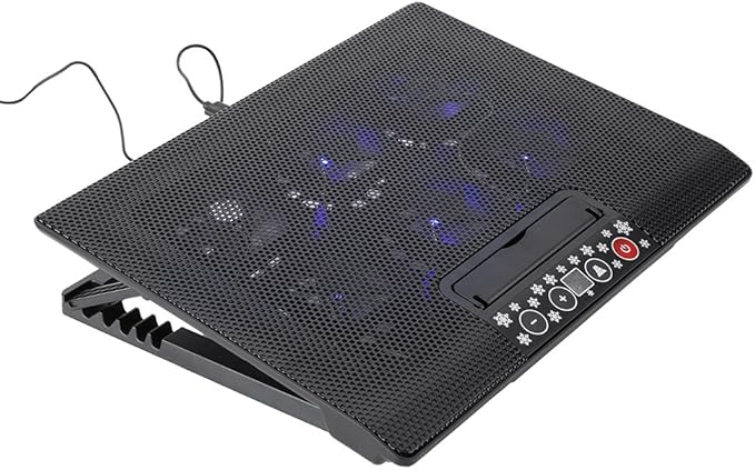 Laptop Cooler USB 6 Fans Cooling Pad Base with Blue LEDs Angle Mounts Stand with Ergonomic Design Super Quiet and Wind Speed