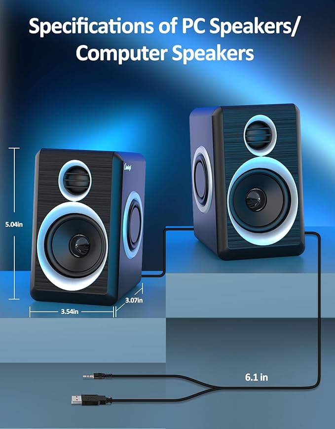 2.0 Computer Speakers PC Speakers 3.5mm Aux Input USB-Powered Small PC Speakers with Deep Bass Suitable for Desktop Computers/Laptops Built in 4 Speaker Diaphragms