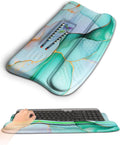 Ergonomic Wave Wrist Rest with Keyboard Stand Cushioned Palm Rest Comfortable Integrated Memory Foam for Natural Typing and Relieve Wrist Pain Green Gold Marble