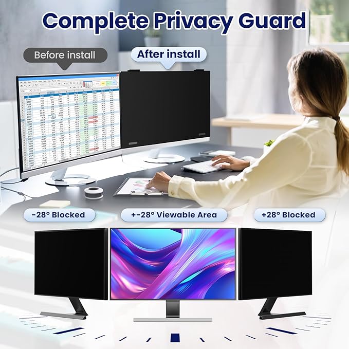 27 Inch Monitor Privacy Screen Hanging for Computer 16:9 Aspect Ratio Magnetic Anti Glare Blue Light Private Protector Eye CareRemovable Anti Spy Filter Shield for Digital Workplaces