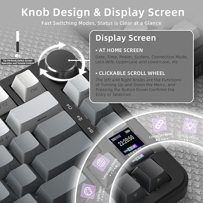 ATTACK SHARK X85PRO 75% Wireless Mechanical KeyboardTFT Smart Display &amp KnobBT/2.4GHz/Wired Gaming KeyboardSide Printed &amp 5 Color PBT KeycapsGasket RGBHot-Swapwith Pro Cable for PC/MAC