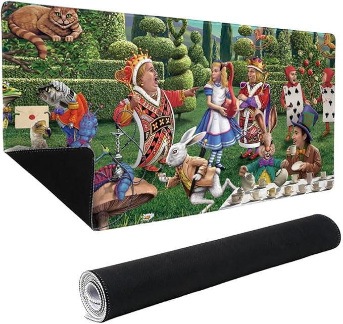Alice in Wonderland Garden Party Large Gaming Mouse Pad Desk Mat with Stitched Edges Non-Slip Base