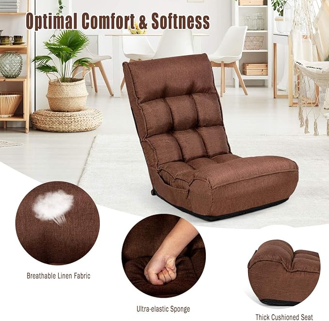 S AFSTAR Folding Floor Chair Floor Gaming Chair with 5-Position Adjustable Headrest &amp 4-Position Backrest Side Pocket &amp Thicken Cushion Padded Floor Seat Lazy Chair for Living Room Bedroom