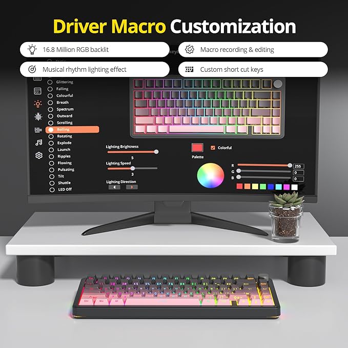 surmen M75 75% Wireless Creamy Keyboard with Gasket Pre-lubed Triple Mode Bluetooth Mechanical Gaming Keyboard BT5.0/2.4Ghz/USB with Sound Absorbing Pads Hot-Swap(Sunset)
