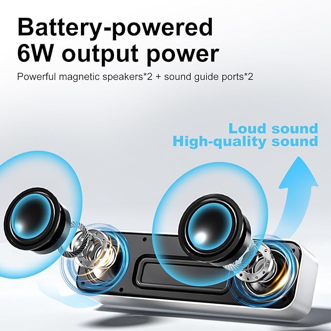 Computer Speaker for DesktopRechargeable PC SpeakerSmall Computer Soundbar with Stereo &amp Bass3.5mm Aux-inBluetoothTF PortLoud Volume for Web ConferencesTeacherMusic (White)