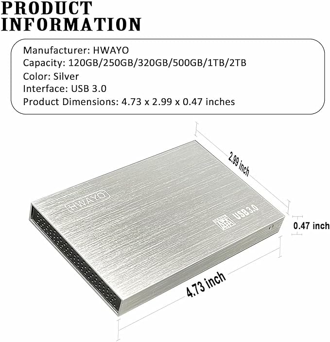2.5'' HDD 750GB Ultra Slim Portable External Hard Drive USB3.0 Storage for Xbox One Console PC Laptop MacBook (Silver)