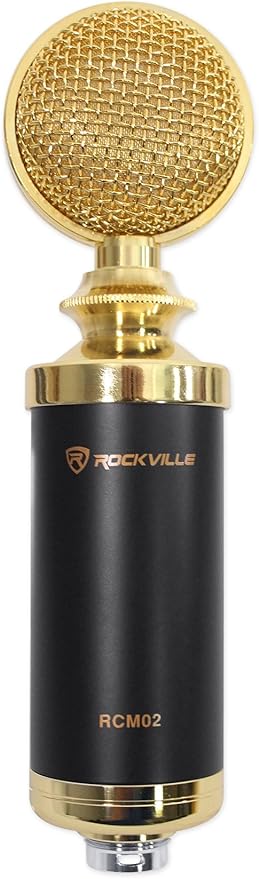 Rockville RCM02 Pro Studio Condenser Microphone Cardioid Pattern All-Aluminum Chassis with Steel Basket Dual Connectivity XLR and 3.5mm Shock Mount Cables for Recording and Podcasting