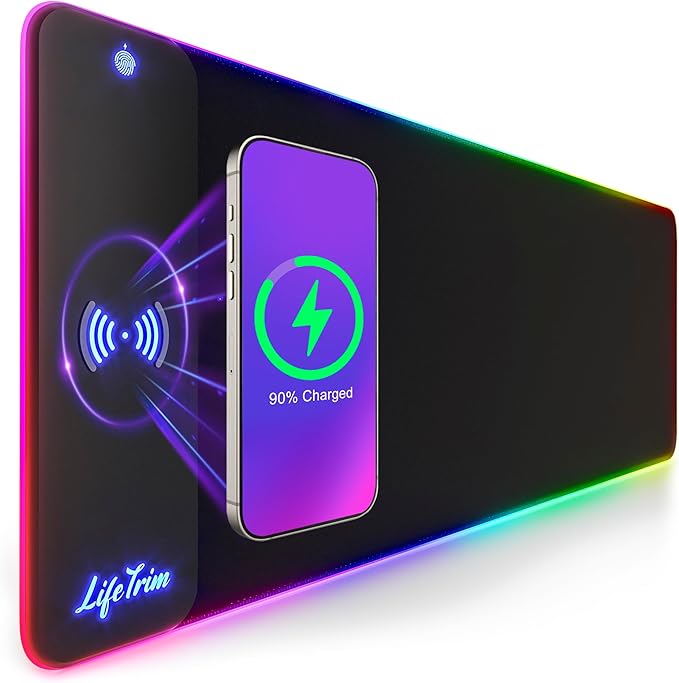 Wireless Charger LED Mousepad 35.5 x 12 Inch RGB Gaming Mouse Pad 10 Light Modes 4mm Thick Large Desk Pad Wireless Charging Cool Mouse Pad for PC Accessories &amp Gaming Gifts