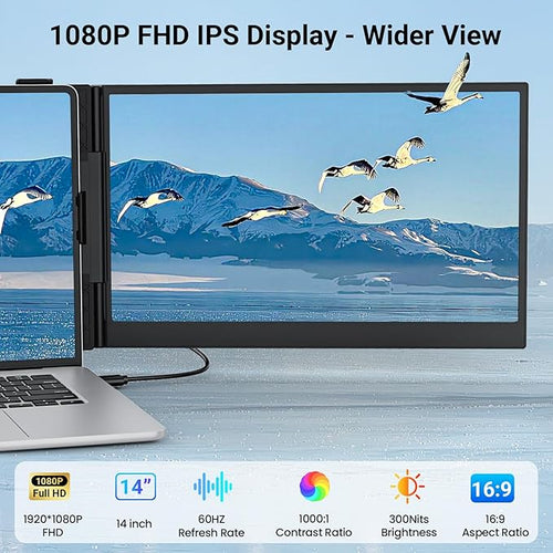 14 Triple Laptop Screen Extender FHD 1080P IPS Ultra-Thin Portable Monitor 2.2lbs Plug &amp Play USB-C/HDMI Travel Monitor for 13”-17” Laptops Compatible with Windows Mac Android Chrome