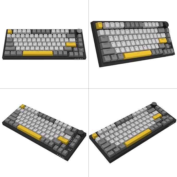 AJAZZ AK820 Pro 75% Gasket RGB Wireless Mechanical Keyboard with TFT Screen Volume knob Bluetooth/2.4G/Wired 3-Modes Compact 82 Hot-Swap Keys Tricolor PBT Keycap 4000 mAh (Gray&ampYellow 3-Modes