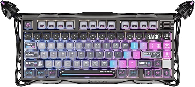 GravaStar Mercury K1 Pro Wireless Mechanical Gaming Keyboard 75% Layout RGB Custom Keyboard Electroplated Glossy Frame Hot-Swappable Linear Switches – Cyberpunk Edition