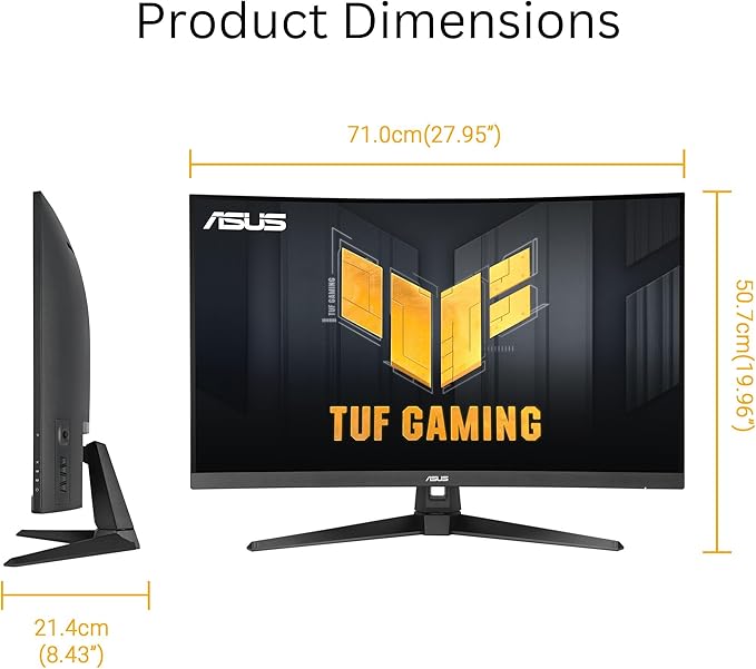 ASUS TUF Gaming 31.5” 1440P Curved HDR Gaming Monitor (VG32WQ3B) – QHD (2560 x 1440) 180Hz 0.5ms 1500R Extreme Low Motion Blur FreeSync 90% DCI-P3 Shadow Boost DisplayWidget 3 yr Warranty