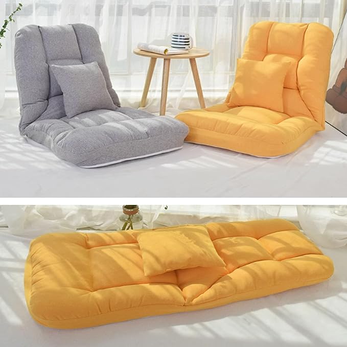 Folding Floor Chair with Back Support &amp PillowPadded Sleeper Bed Couch ReclinerFloor Gaming ChairLazy Sofa Chair for AdultsLight Weight and DurbleIdeal for Reading Gaming Meditating (Grey)