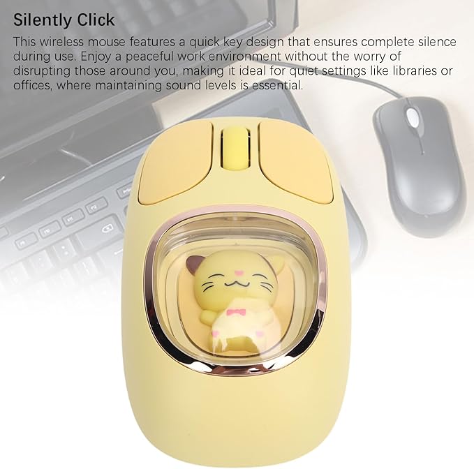 Cute Wireless Mouse Silent Cute Computer Mouse with RGB Backlit Doll Type C Rechargeable for Working Gaming Mode BT3.0/BT5.0/2.4G Speed Scroll (Yellow)