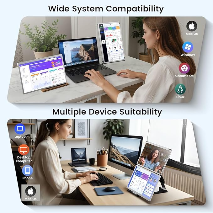 15.6 Laptop Screen Extender 1080P FHD Laptop Monitor Extender with 120% sRGB 235°Rotation Detachable Dual Monitor Plug &amp Play Triple Screen Compatible with Windows Mac Chrome