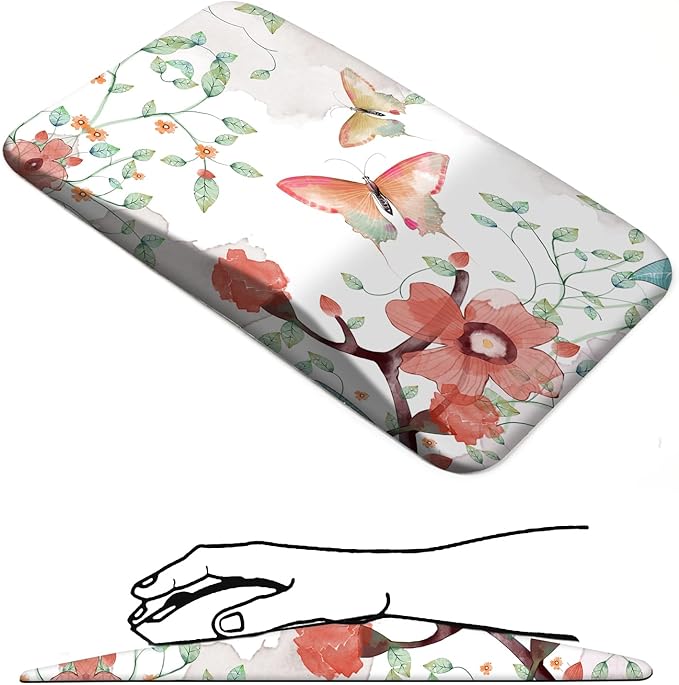 AIMSA Ergonomic Mouse Pad Wrist Rest Support Thick Mousepad Upgraded Memory Foam Pain Relief and Non-Slip PU Base for Home Office Butterfly Flower
