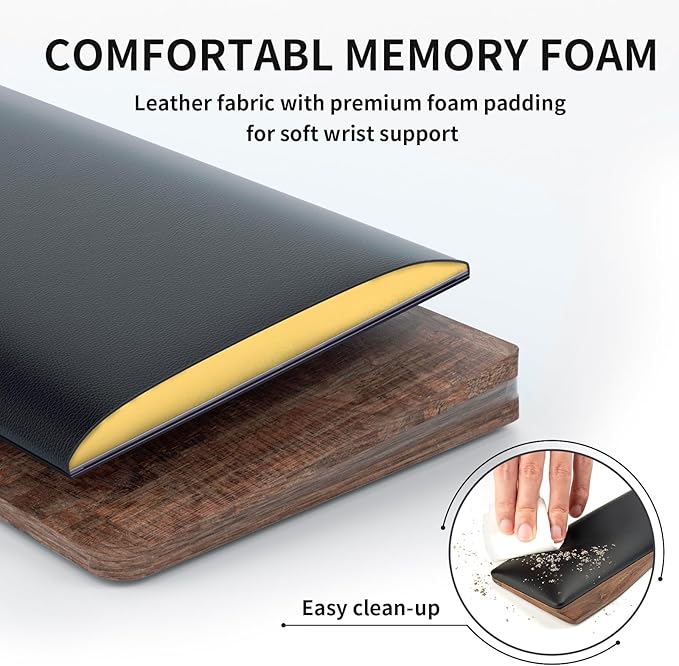 COLORCORAL Wrist Rest for Computer Keyboard Ergonomic Wrist Support with Memory Foam Walnut Wooden Wrist Pad with Anti-Slip Rubber Base for Typing Pain Relief Comfort for Office Gaming