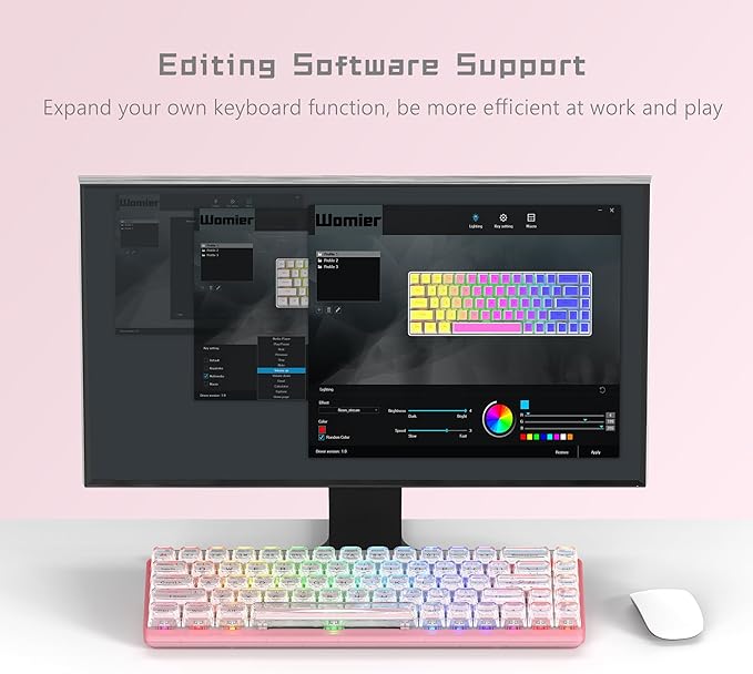 Womier 60% Keyboard Gaming Pink - Wired Creamy Mechanical Keyboard WK68 Hot-Swappable RGB Custom Mini Key Board with Arrow Keys/Software Supported Prelubrication Linear Switch (WK68-Pink)