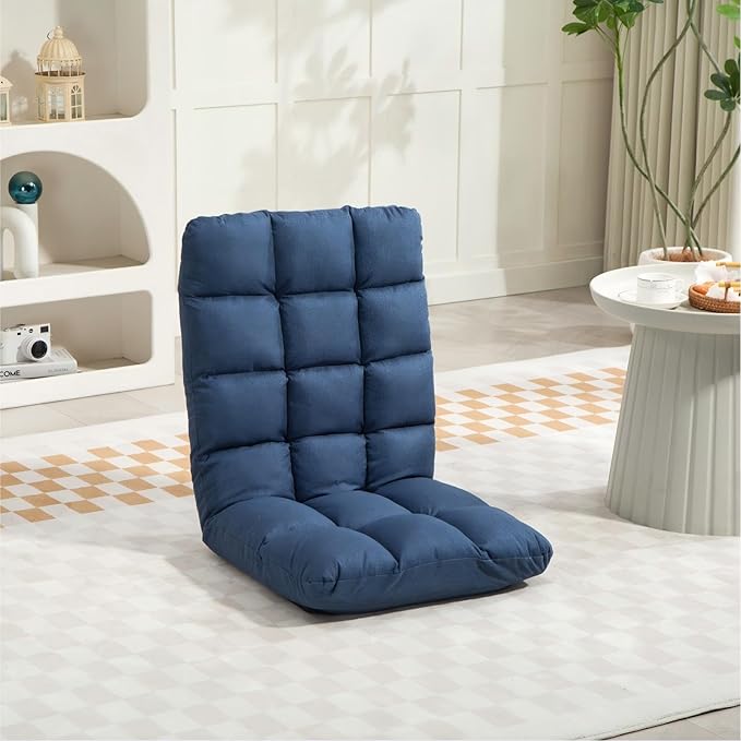 Folding Floor Gaming Chair with Back Support 14-Position Adjustable Recliner - Padded Cushion with Breathable Linen &amp Cotton Blend for Adults &amp Kids Perfect for Gaming Reading &amp Meditat