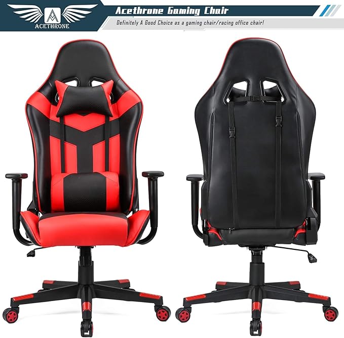 Gaming Chair High Back Computer Chair Ergonomic Video Game Chair with Headrest Lumbar Support Gaming Desk Chair Adjustable Height Swivel Racing Office Chair for Teens Adults