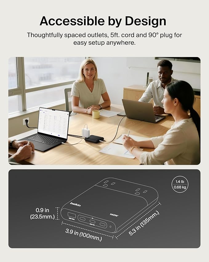 Belkin 2-Outlet GaN Charging Station 140W USB C Charger w/ 2X AC Outlets 3X USB C Ports and 1x USB A Port - Power Strip for iPhone Apple Watch iPad MacBook Chromebook Galaxy Pixel &amp More