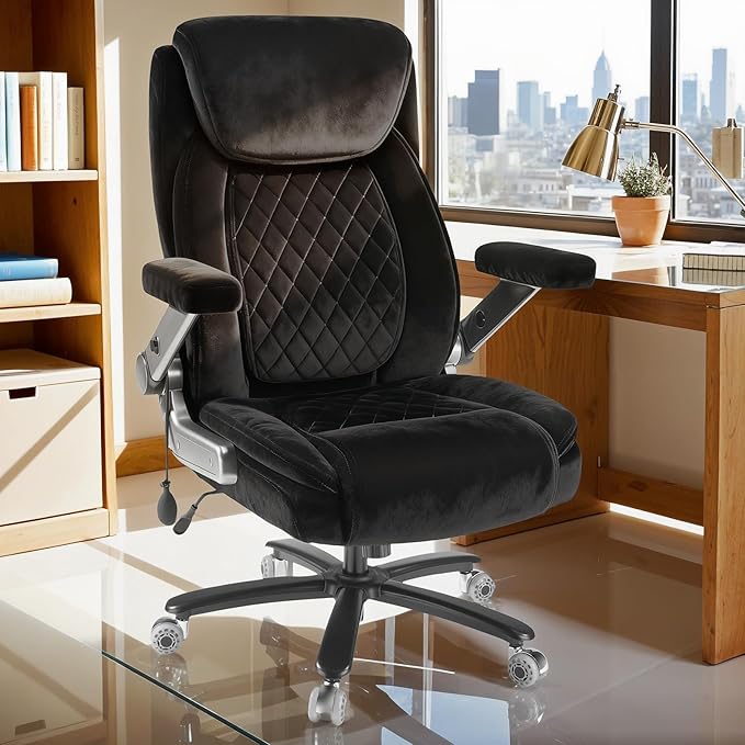 650LBS Fabric Heavy Duty Office Chair with 5D Flip ArmsComfy Big and Tall Executive Office Desk Chair with Pocket Spring CushionHigh Back Computer Chair with Lumbar SupportDual Rubber Wheel