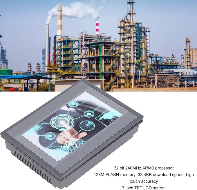 PLC Touch Screen 7 Inch TFT LCD Display with 12 Digital Inputs / 8 Transistor Outputs for FX3U Series PLC Industrial HMI Control Panel with 240MHz ARM9 CPU