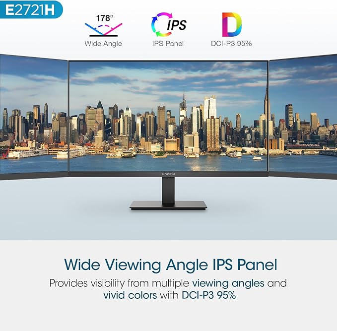 KOORUI 27 Inch QHD (2560x1440) IPS HDR Ultra-Thin Computer Gaming Monitor 120Hz Refresh Rate DCI-P3 95% FreeSync &amp G-Sync 1ms MPRT VESA 100x100mm Tilt Adjustable for Game and Work E2721H