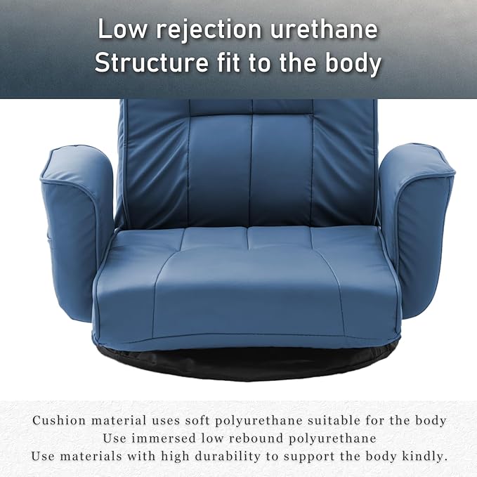 360 Degree Swivel Floor Chairs for Adults Faux Leather Gaming Floor Chair with Back Support 14 Angles Adjustable Comfortable Floor Lounge Chair Folding Video Game Chairs Office Bedroom