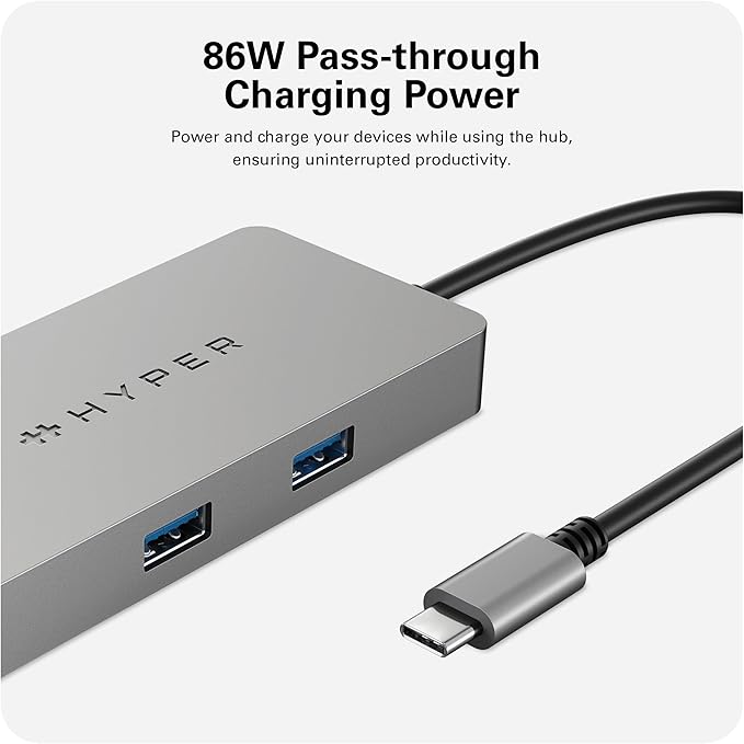 HyperDrive 5 Port USB C Hub - 86W Power Delivery 4K HDMI Ethernet 5Gbps USB-A USB Hub for Laptop Chromebooks and USB-C Compatible Devices