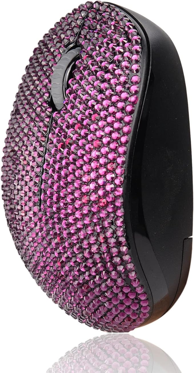 Bling Dazzling 2.4GHz Wireless Silent Mouse Covered with Rhinestone Crystal Crystallized Mouse with USB Receiver Compatible with Notebook PC Laptop Computer MacBookGreat Gift (Light Purple)