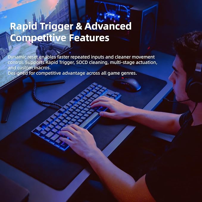 65% Mechanical Gaming Keyboard (68 Keys) 8K Hz Hall Effect Magnetic Switch 0.01mm Adjustable Actuation Rapid Trigger RGB Backlit Wireless/Wired Compact Keyboard for Gaming (Black)