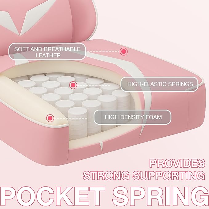 HOFFREE Massage Gaming Chair with Pocket Spring Cushion 155° Reclining Computer Gamer Chair with Footrest and Adjustable Armrests Ergonomic Video Game Chairs Pink and White