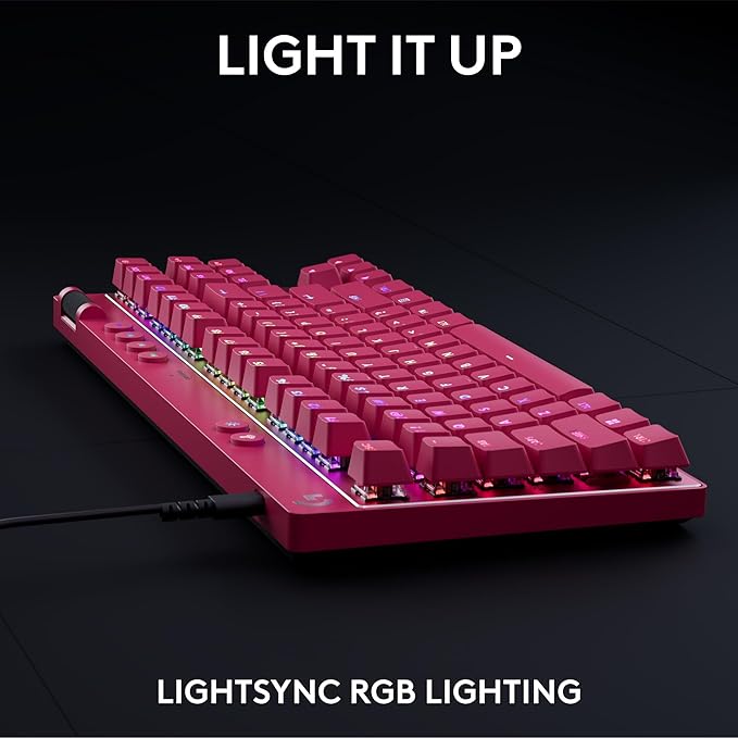 Logitech G PRO X TKL Rapid (Tenkeyless) Wired Gaming Keyboard: Magnetic Analog Switches with Rapid Trigger Lightsync RGB Detachable USB-C Cable Volume Roller &amp Media Buttons - Magenta