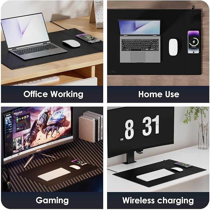 Magnetic Mouse Pad with Wireless Charging 35.4'' x 16.9'' Extra Large Desk Pad Waterproof and Scratch-Resistant Mousepad Charcoal Black Computer Mouse Mat for MacBook PC Laptop
