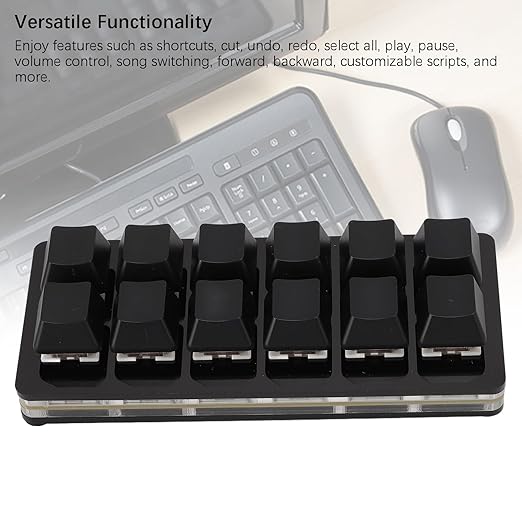 One Handed Macro Mechanical Keyboard 12 Keys Hot Swappable RGB Gaming Keypad Programmable Mini Red Switch Keyboard for OS X for for Pi (Black)