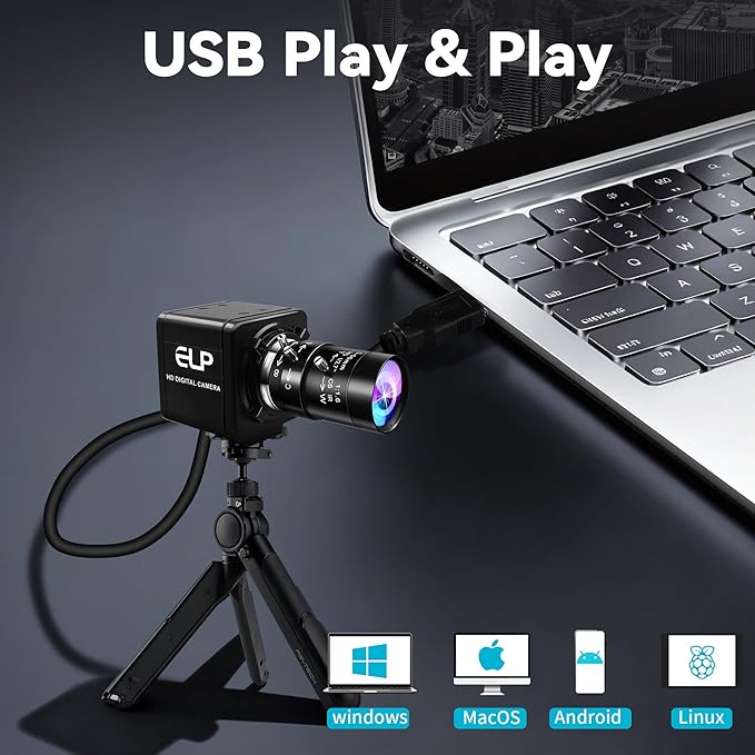 Magnolia USB Camera 8MP 10X Optical Zoomable Webcam with CS 5-50mm Varifocal Manual Lens CMOS IMX179 Sensor Webcam Zoom in and Out Industrial Camera Plug and Play for Linux Windows Raspberry Pi