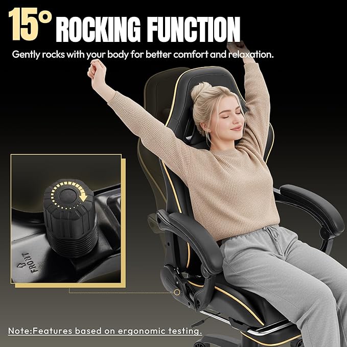 Dowinx Gaming Chair Big and Tall 350LBS Heavy Duty PC Gaming Chair with Massage &amp Footrest Ergonomic Reclining Gamer Chair with Embroidered Esports Design Black
