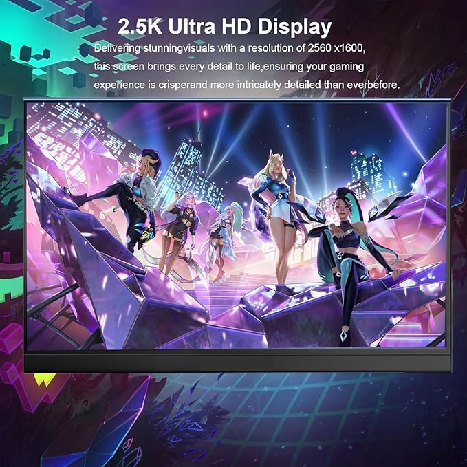 16 2.5K 144Hz Portable Gaming Monitor 16:10 HDR Eye Careful100% sRGB QHD2560x1600 Ultra-clear IPS Portable Monitor for Laptop with Built-in SpeakersExternal Second Screen for PC Phone Game Console