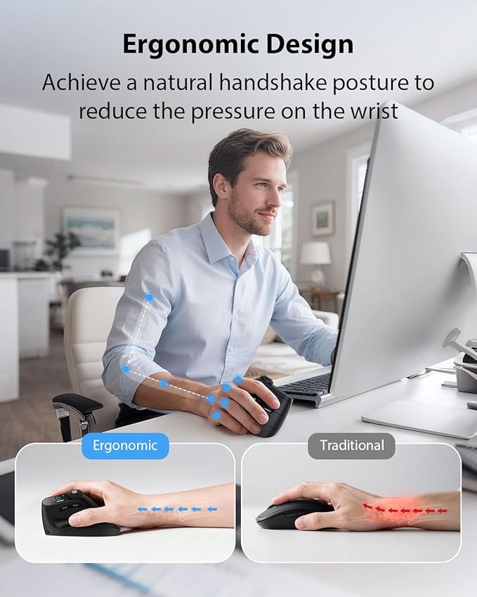Transformers Vertical Ergonomic Mouse with LED Screen &amp Knob Control Rechargeable Vertical Mouse Wireless 3-Device Connectivity (2.4G + Dual Bluetooth) Quiet Clicks Computer Mice for PC/Mac/La